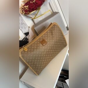 Vintage Celine Macadam Triomphe Wristlet Pouch Brown Monogram